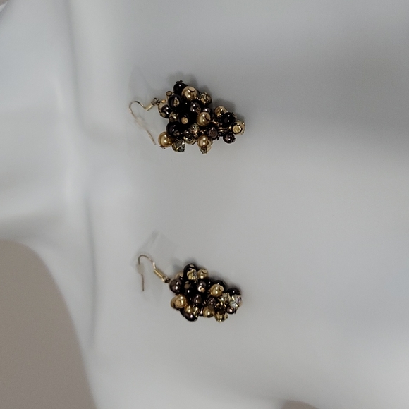 Rhinestone & Faux Pearl Cluster Earrings - Picture 3 of 7